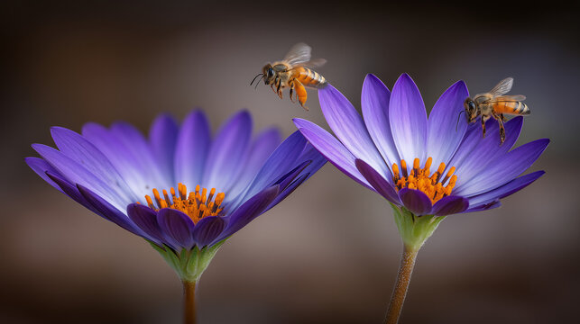 Honey Bees Pollinating Vibrant Purple Flowers in Celebration of World Bee Day and Ecological Conservation