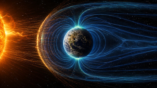 Earth Magnetosphere Protecting Planet From Solar Wind | Space Weather and Magnetic Field | Solar Storm Impact on Earth Concept