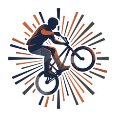 Fototapeta premium BMX rider performing trick with sunburst background