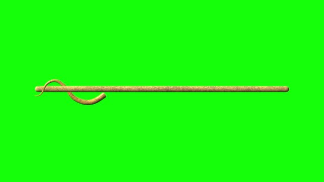Green Screen Golden Rod of Asclepius Medical Snake Coiled Around Wooden Staff