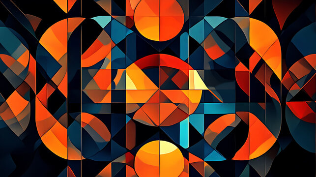 Vibrant geometric abstract pattern with orange and blue colors.