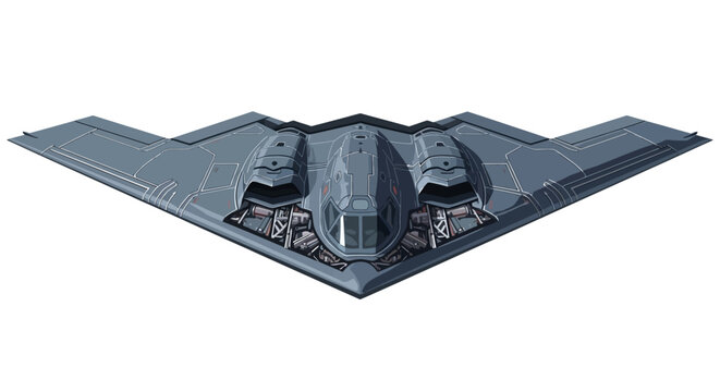 B-2 Spirit Stealth Bomber Aircraft Isolated on White Background.