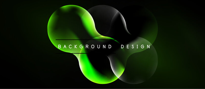Abstract design features flowing green, black shapes. Text reads background design centered within composition. Dark backdrop enhances visual contrast.