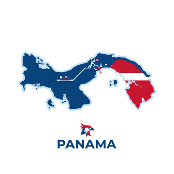 Panama Map Outline with Canal Logistics Icon