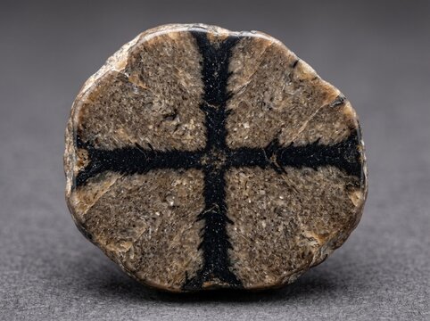 Sliced Chiastolite Cross Stone Andalusite Specimen Macro Grey Background