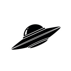 Black Silhouette of a Flying Saucer UFO. © Shena