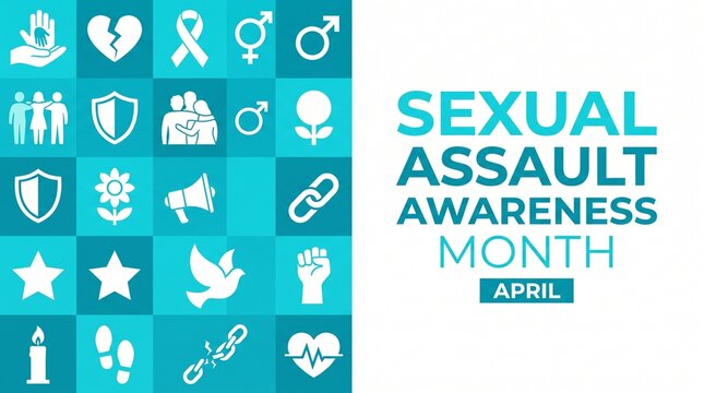 Sexual assault awareness month april icons set