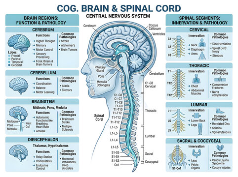 Human brain and spinal cord anatomy diagram