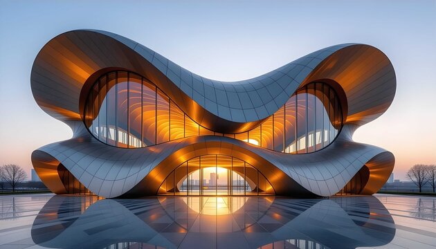 Contemporary abstract architecture with graphite metallic curves for premium corporate backgrounds