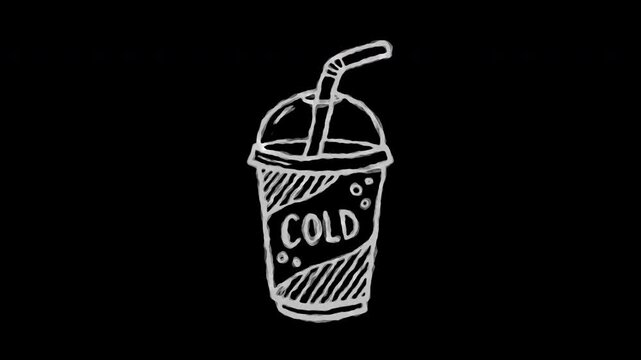 Hand drawn sketchy disposable cup with a straw loop motion graphic video for beverage design and restaurant presentation