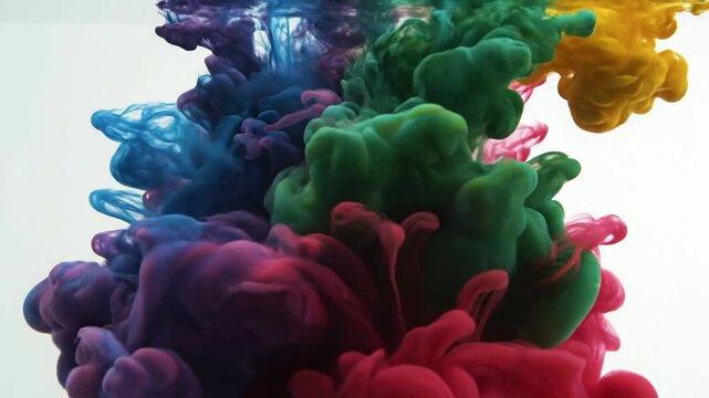 Vibrant Colorful Ink Swirling and Blooming in Liquid Background