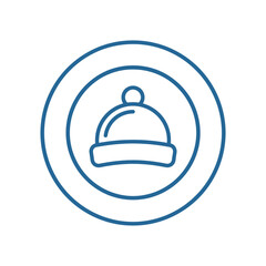 Fototapeta premium Blue line art icon of a winter beanie hat inside a circular frame.