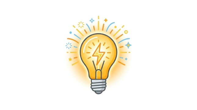 Bright lightbulb with lightning bolt for creative innovation