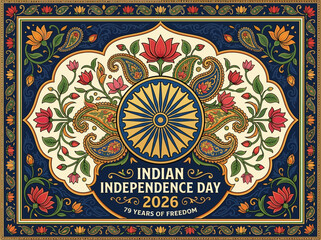 Fototapeta premium Indian Independence Day 2026 Festive Floral Design with Ashok Chakra