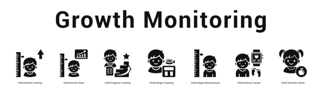 Growth Monitoring web banner icon vector illustration concept, Child Growth Tracking, Child Growth Chart, Child Progress Tracking, Child Weight Tracki