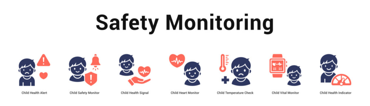 Safety Monitoring web banner icon vector illustration concept, Child Health Alert, Child Safety Monitor, Child Health Signal, Child Heart Monitor, Chi