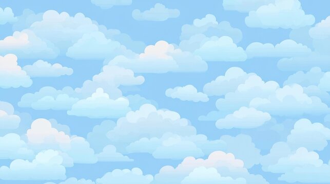 Soft pastel blue sky filled with fluffy white clouds, creating a peaceful and airy background for any design project.