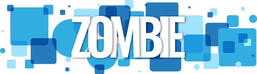 Obraz premium A sharp white Zombie text logo design layered on top of vibrant blue geometric shapes