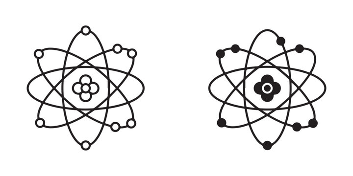atomic structures with electron shells and nuclei depicted in simple line art style