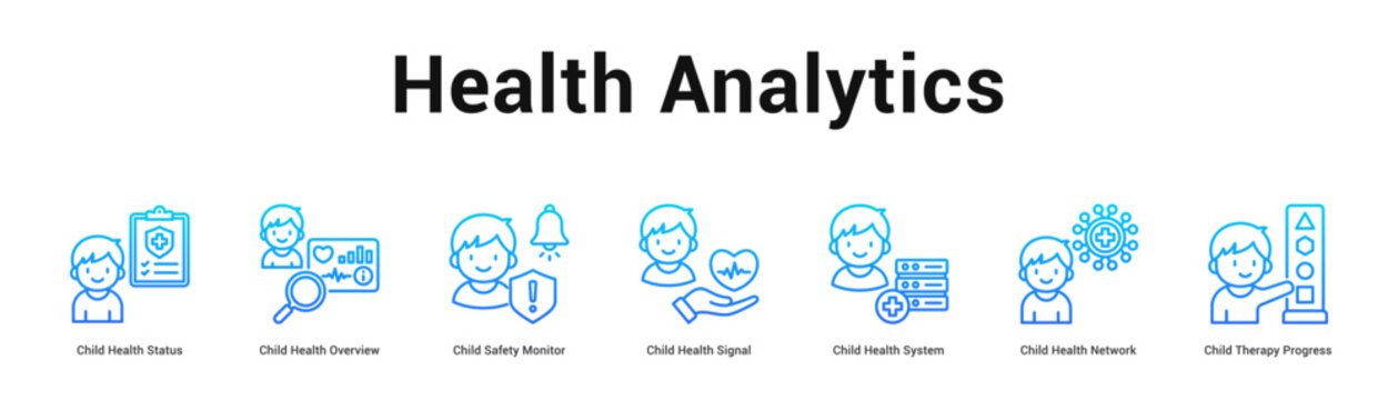 Health Analytics web banner icon vector illustration concept, Child Health Status, Child Health Overview, Child Safety Monitor, Child Health Signal, C