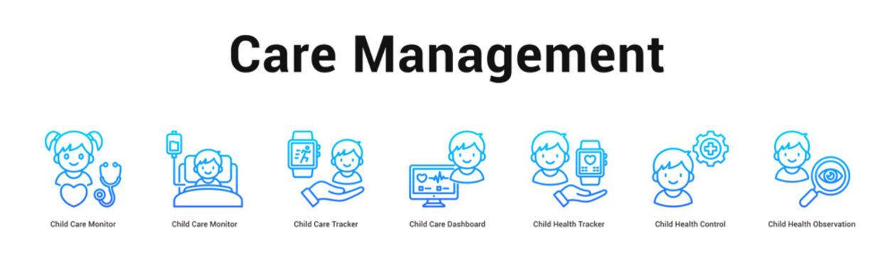 Care Management web banner icon vector illustration concept, Child Care Monitor, Child Care Monitor, Child Care Tracker, Child Care Dashboard, Child H