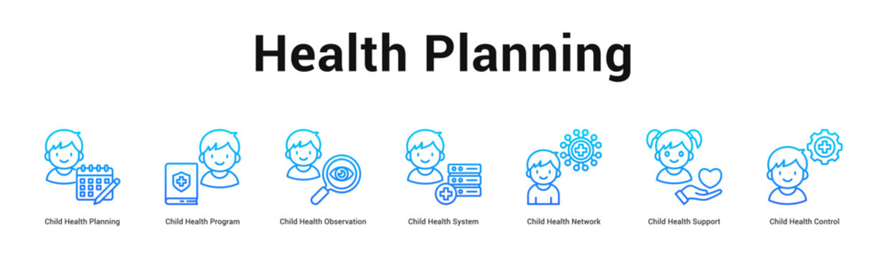 Health Planning web banner icon vector illustration concept, Child Health Planning, Child Health Program, Child Health Observation, Child Health Syste