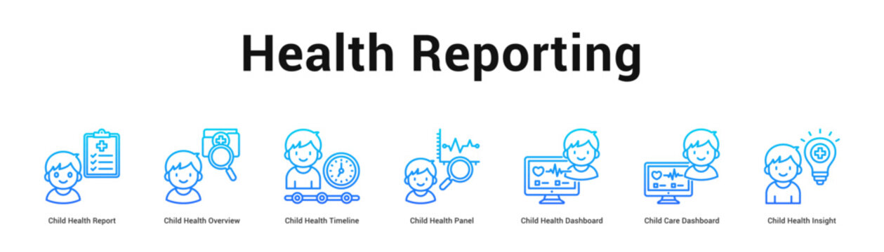 Health Reporting web banner icon vector illustration concept, Child Health Report, Child Health Overview, Child Health Timeline, Child Health Panel, C