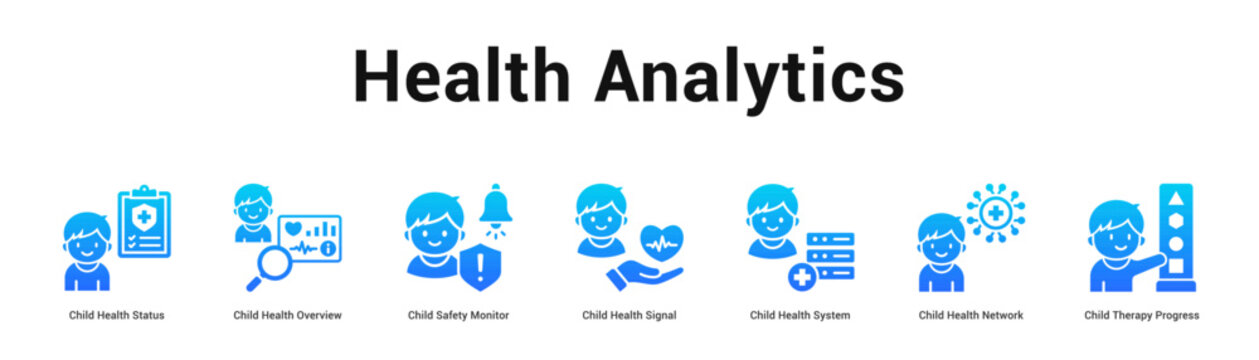 Health Analytics web banner icon vector illustration concept, Child Health Status, Child Health Overview, Child Safety Monitor, Child Health Signal, C