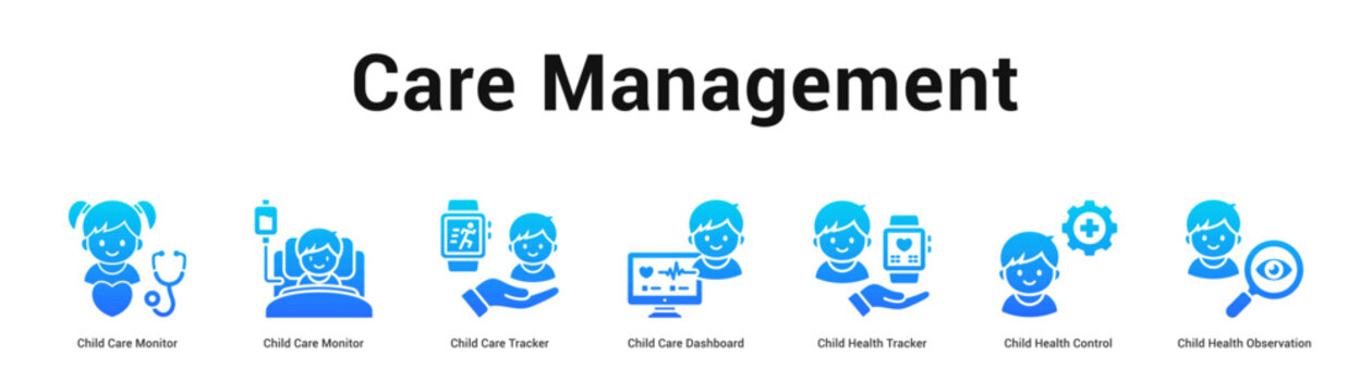 Care Management web banner icon vector illustration concept, Child Care Monitor, Child Care Monitor, Child Care Tracker, Child Care Dashboard, Child H