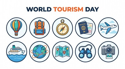 Fototapeta premium World tourism day colorful icons set