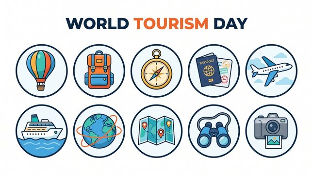 World tourism day colorful icons set