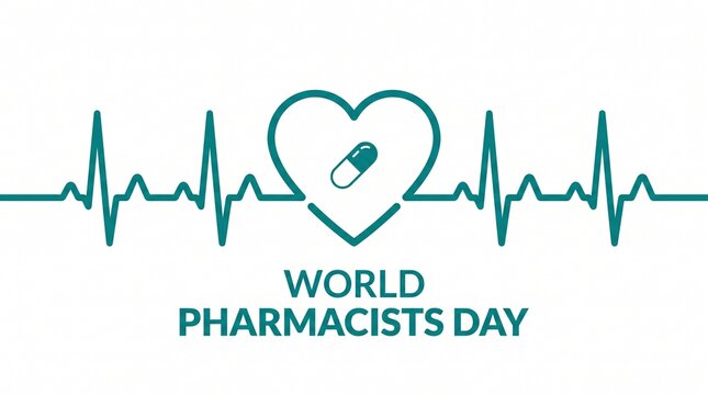 World pharmacists day heart with pill icon
