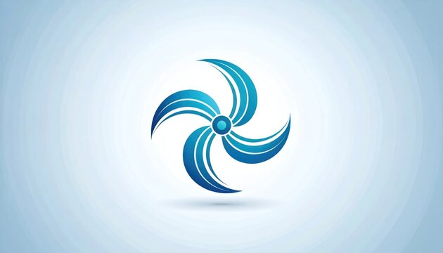 Blue abstract swirl logo on gradient light background.