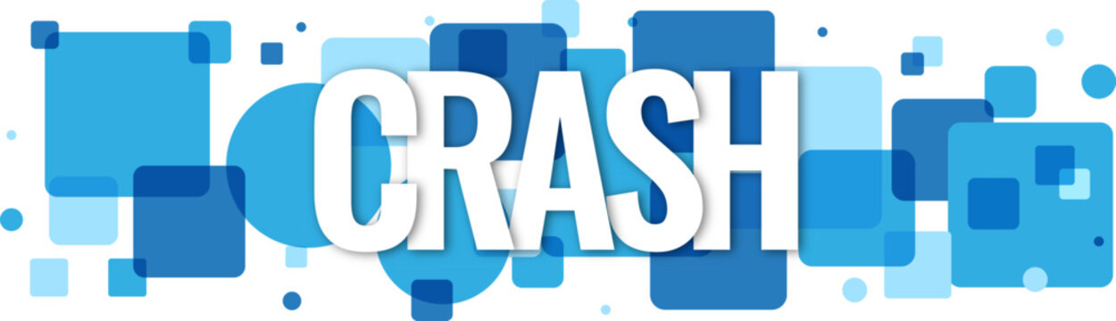 Bold crash text design with modern geometric blue shapes for digital communication and graphic projects