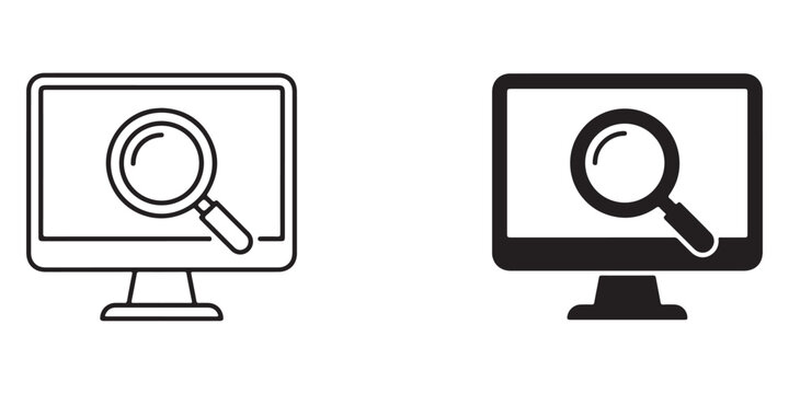 computer monitors with magnifying glass icons for search or inspection purposes displayed side by side