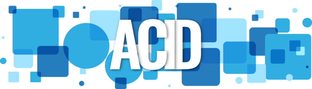 Bold letters ACD displayed over a vibrant pattern of blue squares and various geometric shapes