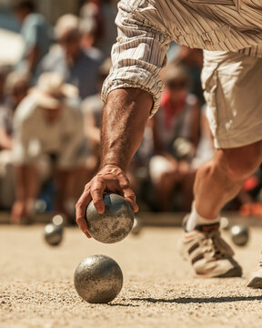 Bocce and P&eacute;tanque Outdoor Game: Competitive Summer Sport Fun with Metal Balls on a Sunny Day