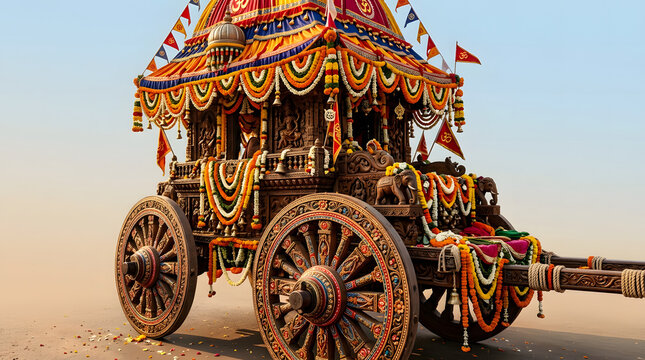 Ornate Traditional Indian Chariot Decorated for Festival Celebration.