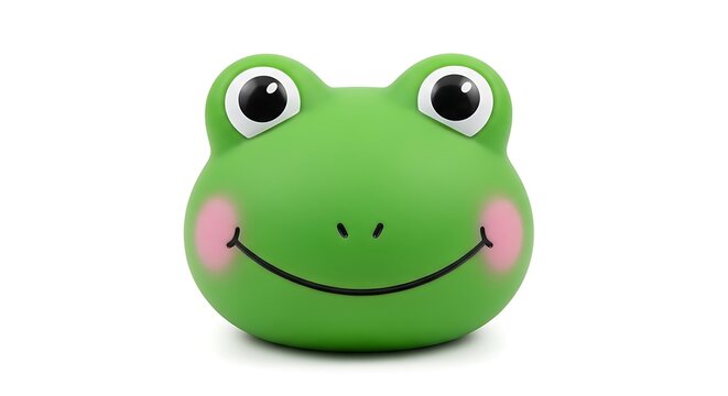 A cute green frog character head with large eyes, a friendly smile, and pink cheeks, isolated on a white background, cartoon style