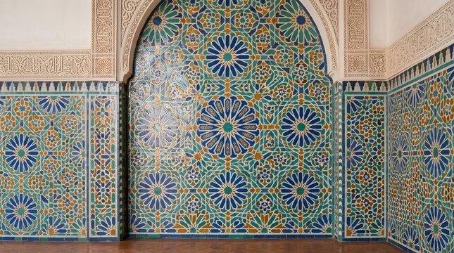 Intricate islamic geometric patterns on traditional zellij tiles