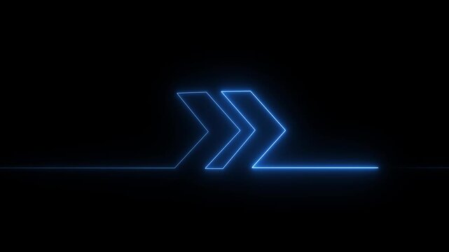 Glowing Neon Right direction arrow icon animation .neon line directional right arrow animation. right arrow for road direction.Glowing neon light animated traffic directional arrows sign.4k video..