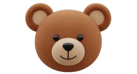 Fototapeta premium A3d rendered brown teddy bear head character with soft fur texture and a friendly smile, isolated on a white background, toy animal