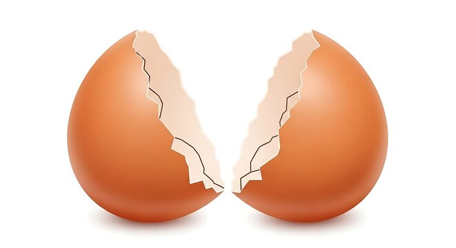 A3d rendered brown eggshell broken into two separate pieces, isolated on a white background, food and cooking concept