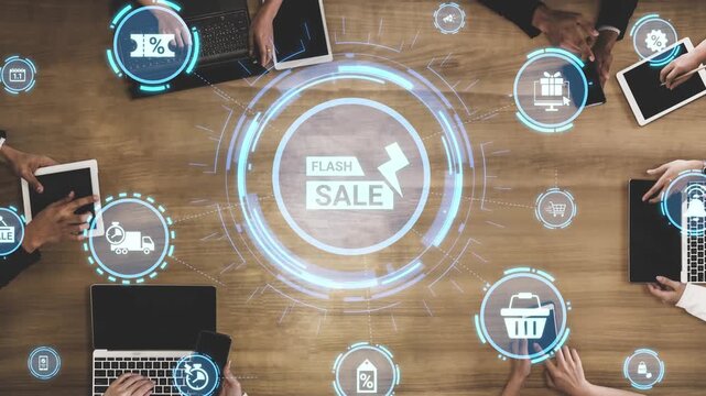 Flash sale icons show ecommerce, flash sale discount, and digital promotion. Flash sale drives customer shopping, flash sale marketing, and conversion growth. Funnel