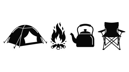 Camping Equipment Silhouettes On White Background tent © Abdullah