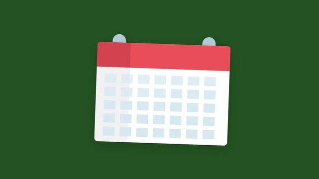 Flat Design 2D Calendar Icon Motion Graphic on Green Background Loop