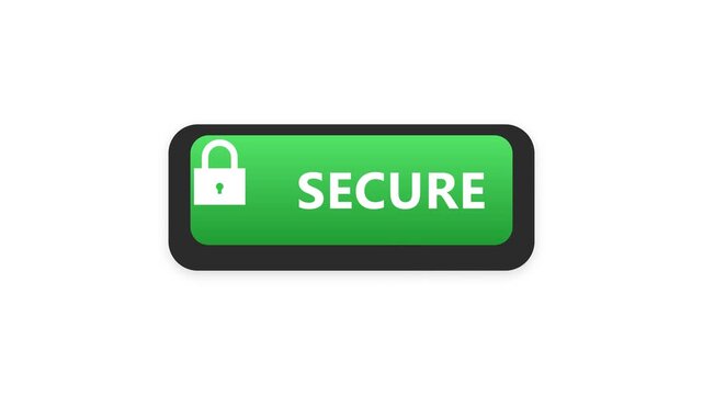 Secure Green Button Click Animation Flat Motion Graphic for Web Security