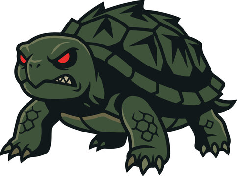 Stylized vector illustration of an aggressive tortoise with an angry expression, isolated on a white background. Ideal for wildlife, mascot, gaming, educational, and character design projects.