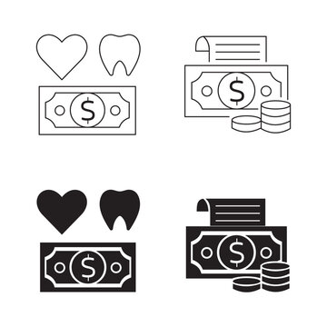 Financial benefit health insurance bill expense vector icon set.Editable stroke, Vector illustration, Line art Icon, Symbols.