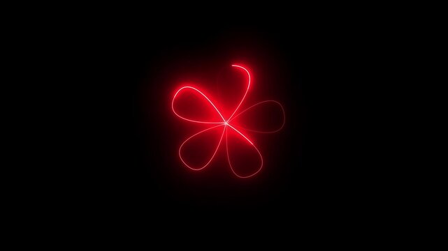 Flower shape glows with a vibrant red neon light against a deep black background which provides a high contrast visual element that is perfect for modern digital design projects and creative media.